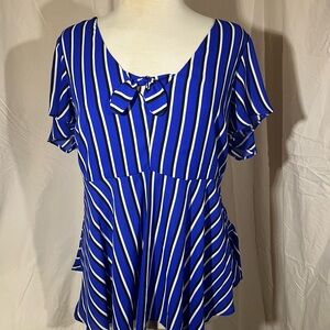 torrid Royal Blue and White Striped Tie-Neck Peplum Blouse